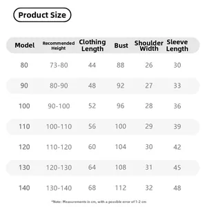 Detailed size chart for girls' hooded trench coat with measurements from 80 to 140 cm