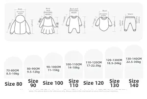 Detailed sizing chart for girls trench coat showing height and weight measurements