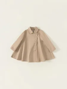 Girls A-Line Trench Coat Kids Poncho Style Windbreaker Khaki Cotton Blend Jacket Mid-Long Spring Autumn Fashion Outerwear