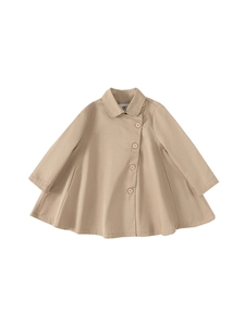 Classic A-line khaki cotton trench coat for girls with Peter Pan collar and side buttons