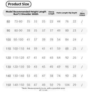 Guide des tailles pour ensemble de sport enfant de 80 à 150 cm avec mesures détaillées