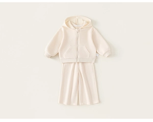 Détails de l'ensemble sweat à capuche enfant crème avec poignets côtelés et coton doux
