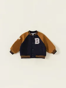 Boys American Style Varsity Jacket Color Block Patchwork Embroidered Letter Coat Outerwear Spring Autumn Kids Clothes