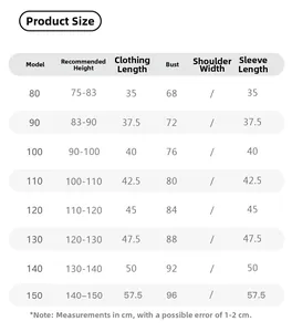 Size chart for girls striped knitted cardigan showing height and measurement details
