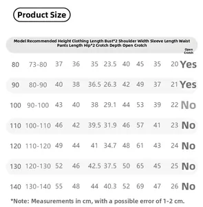 Comprehensive size chart for children hooded tracksuit set including detailed measurements