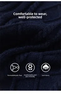 Detail of navy blue cable knit fabric showing soft texture and skin-friendly quality