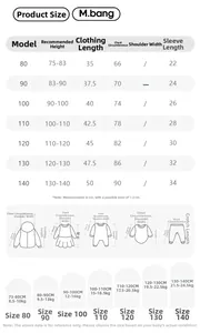 Size chart for boys' knit拼接 sweatshirt ranging from size 80 to 140 with height guidelines