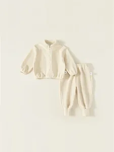 Ensemble deux pièces en polaire thermique pour tout-petits de couleur blanc crème