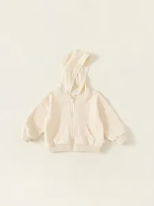 Sweat à capuche beige classique pour tout-petits avec fermeture éclair et bords-côtes