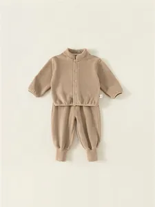 Ensemble de détente 2 pièces en polaire kaki pour tout-petits avec col montant et élastique