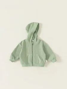 Sweat-shirt à capuche vert clair pour enfants avec fermeture éclair et poches latérales