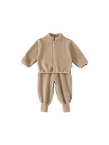 Ensemble en polaire kaki pour tout-petit avec haut à col montant boutonné et jogging