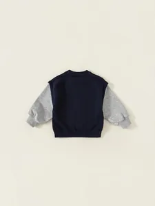 Boys colorblock crewneck sweatshirt in navy blue and grey marl with ribbed cuffs