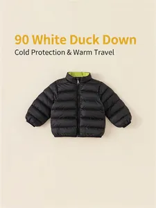Kids Lightweight Reversible 90 White Duck Down Jacket Casual Warm Stand Collar Quilted Puffer Winter Coat For Boys Girls