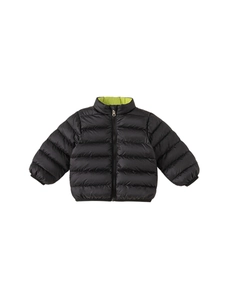 Kids reversible lightweight down jacket in black with vibrant yellow green lining