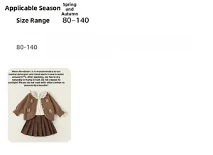 Detail of girls' 3-piece set featuring knit cardigan with rabbit and pleated skirt