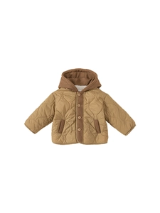 Winter khaki quilted hooded jacket for children with warm fleece lining and buttons