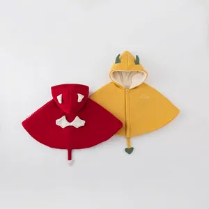 Cape à Capuche pour Bébé Nourrisson Hiver Chaud Épais Doublé de Polaire Cartoon Cornes de Diable Ailes Poncho Polyester Coton Extérieur