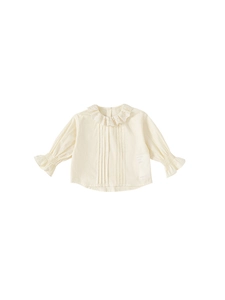 Girls ivory cotton long sleeve shirt with ruffle collar and eyelet embroidery detail