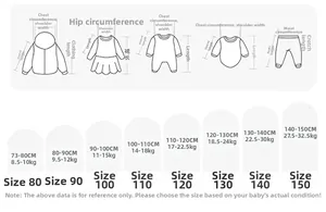 Detailed size guide table for girls' sleeveless cartoon dress from size 80 to 150