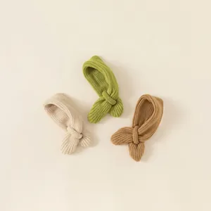 Kids warm knitted cross scarves in cream, green and khaki colors for winter