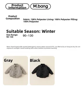 Technische Größentabelle und Materialdetails aus 100% Polyester für Kinder-Winterjacke