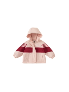 Kids hooded windbreaker jacket with pink color-block design and fleece lining