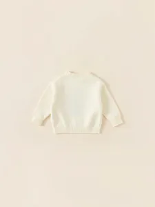 Creamy white knitted sweater for kids with ribbed crewneck and minimalist cozy design