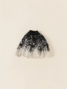 Kids warm knit pullover sweater with black and white gradient marble texture pattern