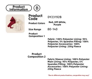 Detailed size chart and material specs for kids hooded winter jacket with star pattern