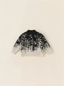 Kids round neck sweater with artistic black and white gradient splash ink knit design