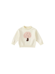 Kids knitted mushroom sweater in cream white with long sleeves and ribbed trims