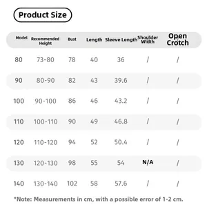 Detailed size guide for children hooded star jacket with specific length measurements