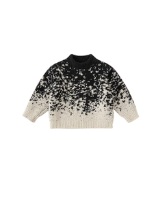 Winter children's crewneck knit sweater with black and white mottled thick plush texture