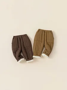 Kids Winter Quilted Padded Pants Fleece Lined Warm Trousers Casual Elastic Waist Toddler Nylon Solid Color Bottoms