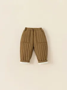 Winter children's quilted thickened trousers in caramel with warm lining and elastic waist