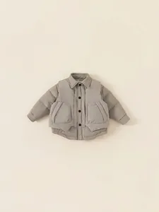 Winter Kinderwattierte Jacke mit Weste-Design in Grau mit gerippten Ärmeln und Knöpfen
