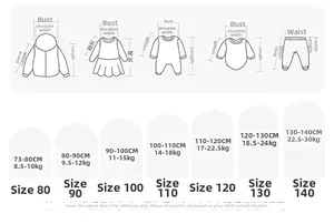 Guía de tallas detallada para vestidos de cuadros y ropa infantil de 73cm a 140cm