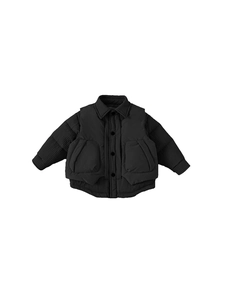 Winterliche schwarze gesteppte Baumwolljacke für Jungen mit Westen-Design und Taschen