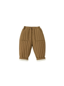 Quilted winter trousers for kids in caramel brown featuring cozy fleece lining and warm padding