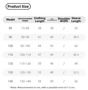 Detailed size chart for children hooded jacket ranging from size 80 to 140 centimeters