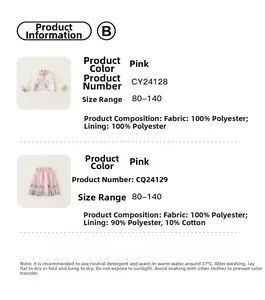 Detailed size chart and material specs for pink girls' traditional Chinese pleated dress set