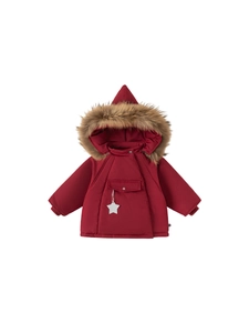 Girls winter hooded cotton parka in dark red with faux fur trim and star tag decoration