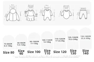 Detailed size chart for boys Chinese style winter coat covering height 73cm to 140cm
