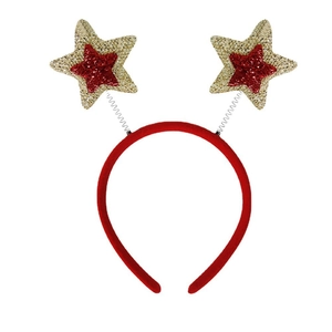Festive red headband with shimmering gold and red sequin stars on silver springs