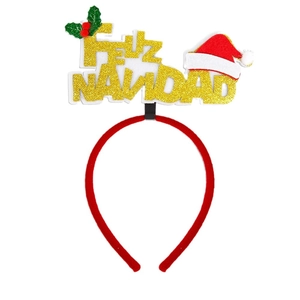Christmas headband with red velvet and gold glitter Feliz Navidad text for holiday party