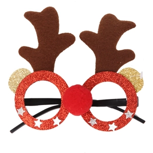 Gafas de Navidad con purpurina roja, astas de reno y nariz de pompón para fiestas