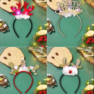 LED Christmas headband set with glowing reindeer antlers and festive sequins