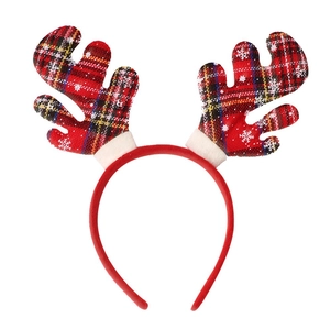 Serre-tête de Noël avec bois de renne à carreaux rouges, motifs flocons et détails peluche