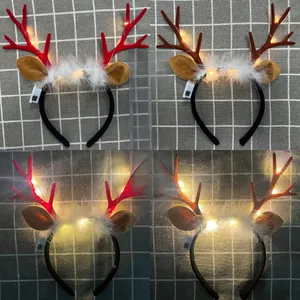 Détails du serre-tête bois de renne LED rouge et marron avec effets lumineux et sombres